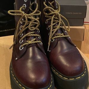 Dr. Martens Burgundy Combat Boots with Yellow Laces